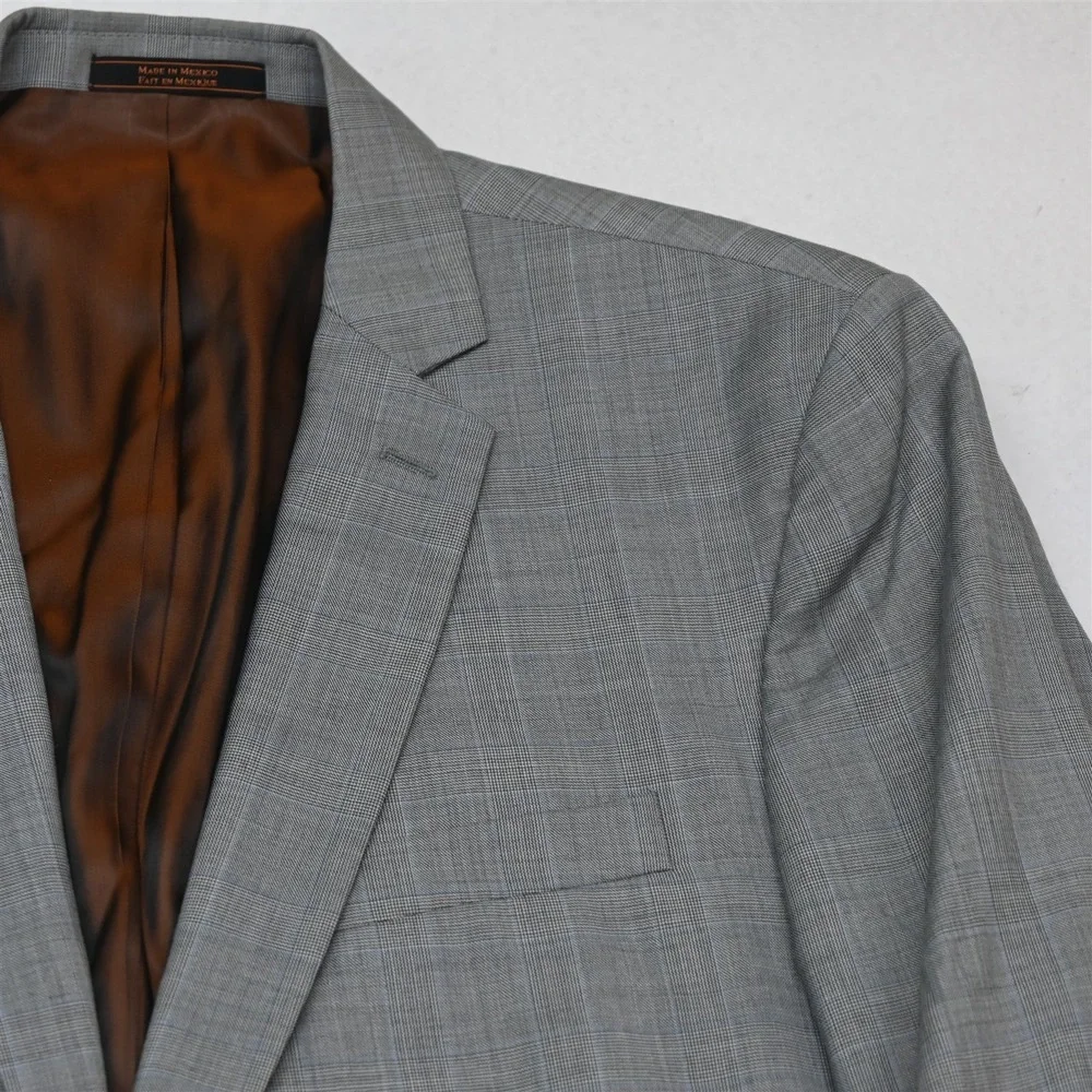Ben Sherman 44R 38x30 Gray Glenn Check 100% Wool Mens Jacket Pants Suit